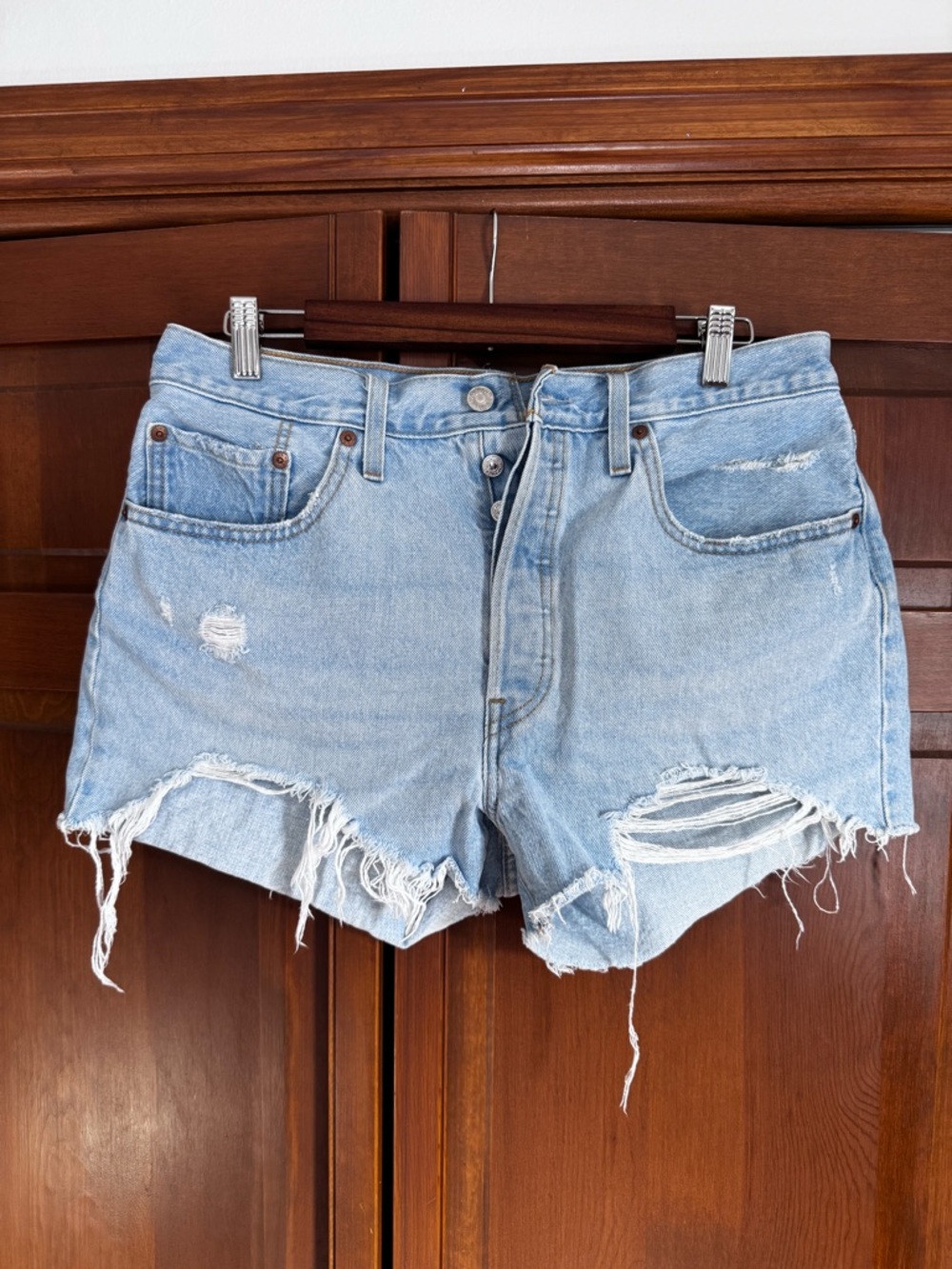 Levi's 501 Light Blue Distressed Cutoff Jean Shorts